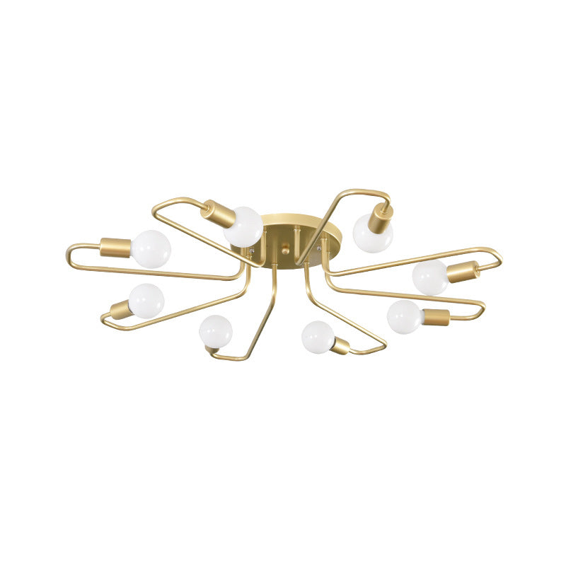 Gold Twisted Arm 8-Head Semi-Flush Metal Ceiling Lamp: Minimalist Lighting for Living Room