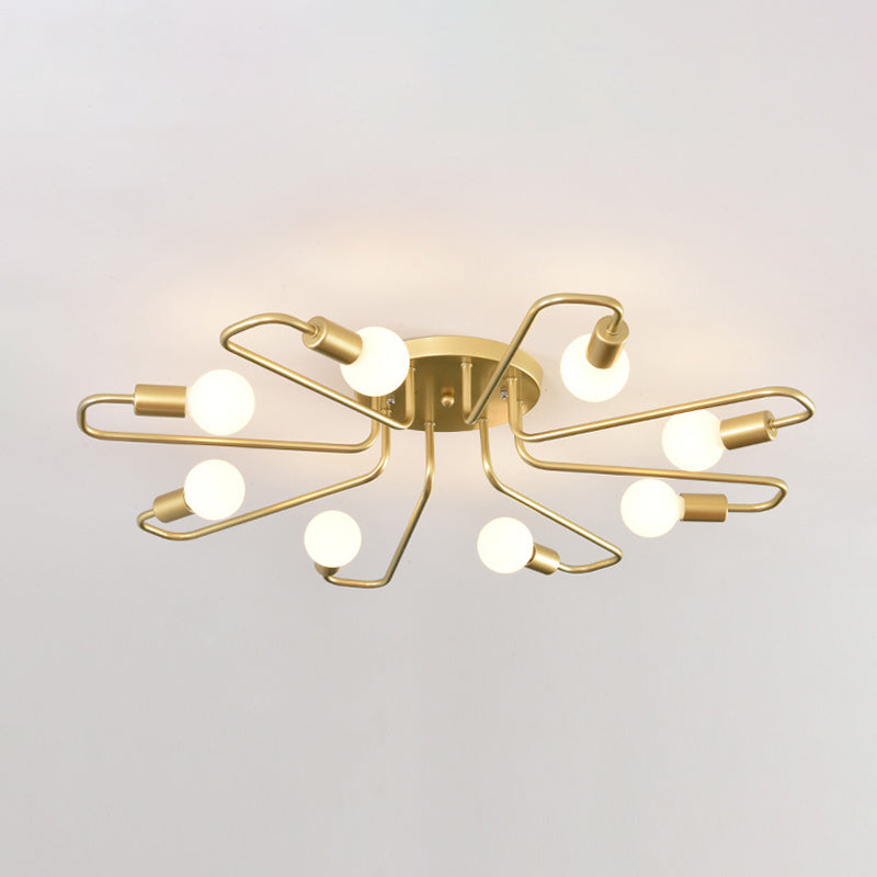 Gold Twisted Arm 8-Head Semi-Flush Metal Ceiling Lamp: Minimalist Lighting for Living Room