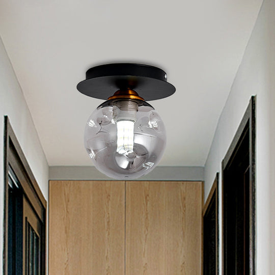 Clear Dimpled Glass 1-Bulb Flush Mount Light Fixture for Corridors in Black