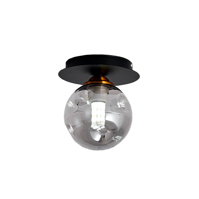 Clear Dimpled Glass 1-Bulb Flush Mount Light Fixture for Corridors in Black