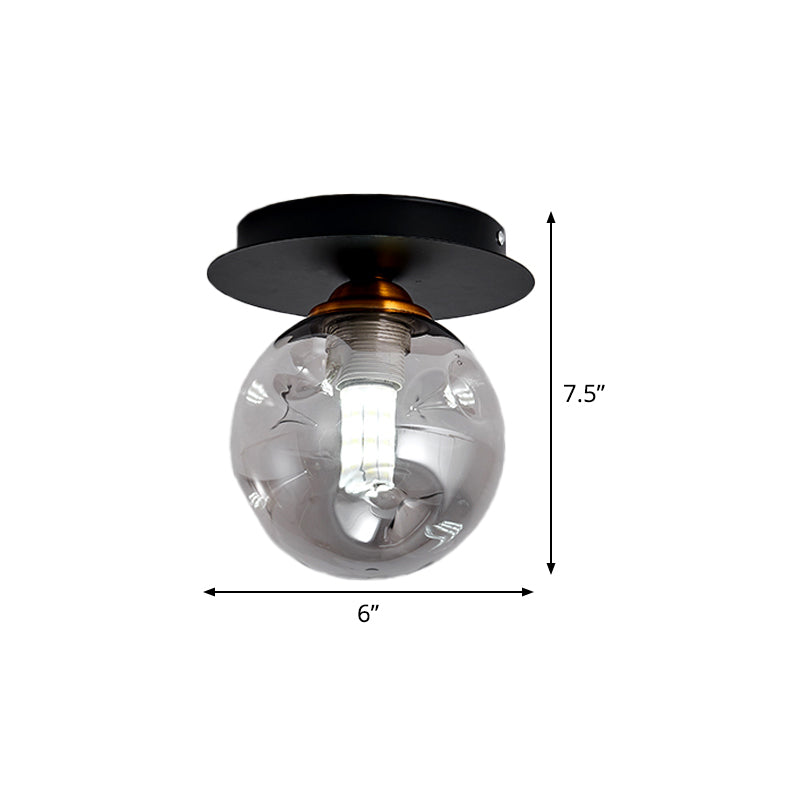 Clear Dimpled Glass 1-Bulb Flush Mount Light Fixture for Corridors in Black