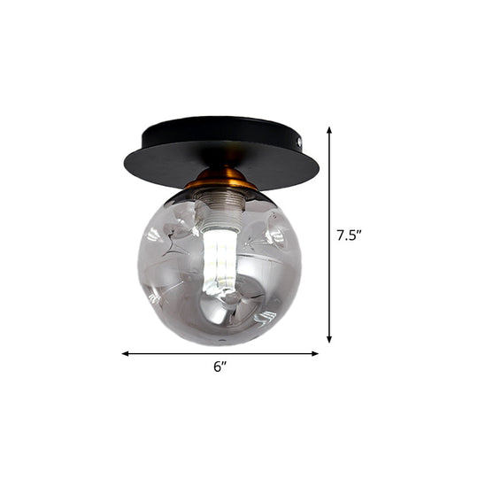 Clear Dimpled Glass 1-Bulb Flush Mount Light Fixture For Corridors In Black