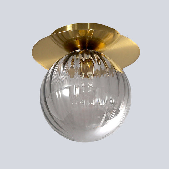 Smoked Water Glass Corridor Flushmount Lighting: Gold Finish Ceiling Lamp