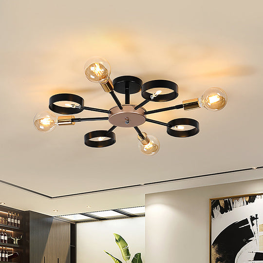 Modern Sputnik 8-Head Led Flush Ceiling Light In Black For Living Room