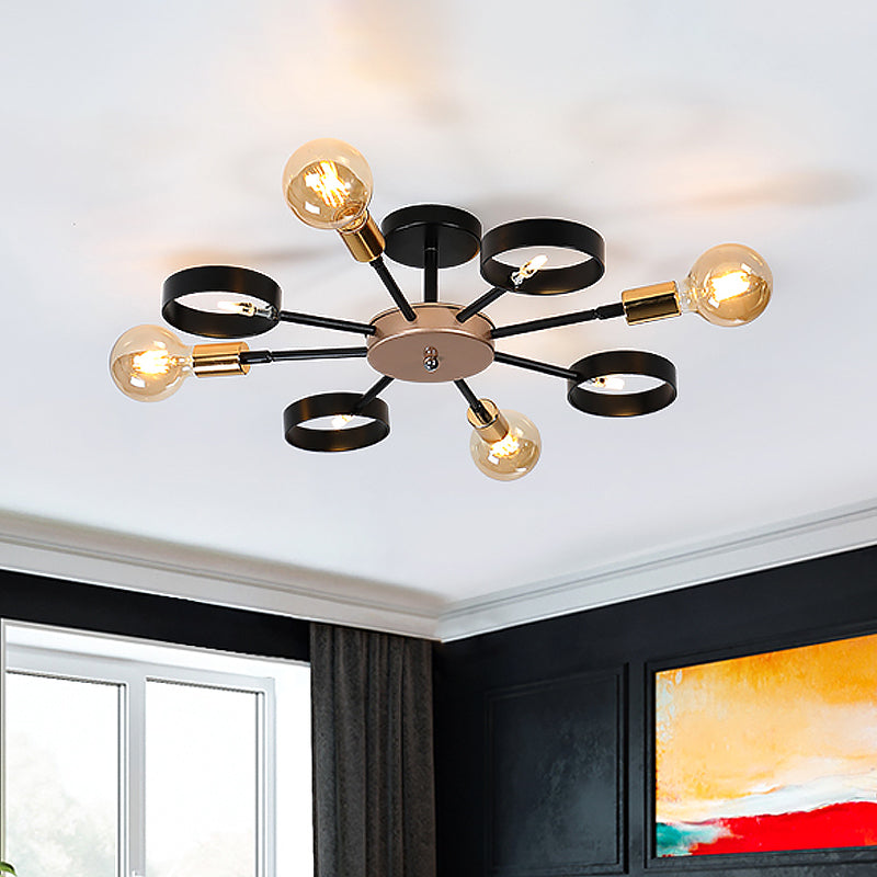 Modern Sputnik 8-Head Led Flush Ceiling Light In Black For Living Room