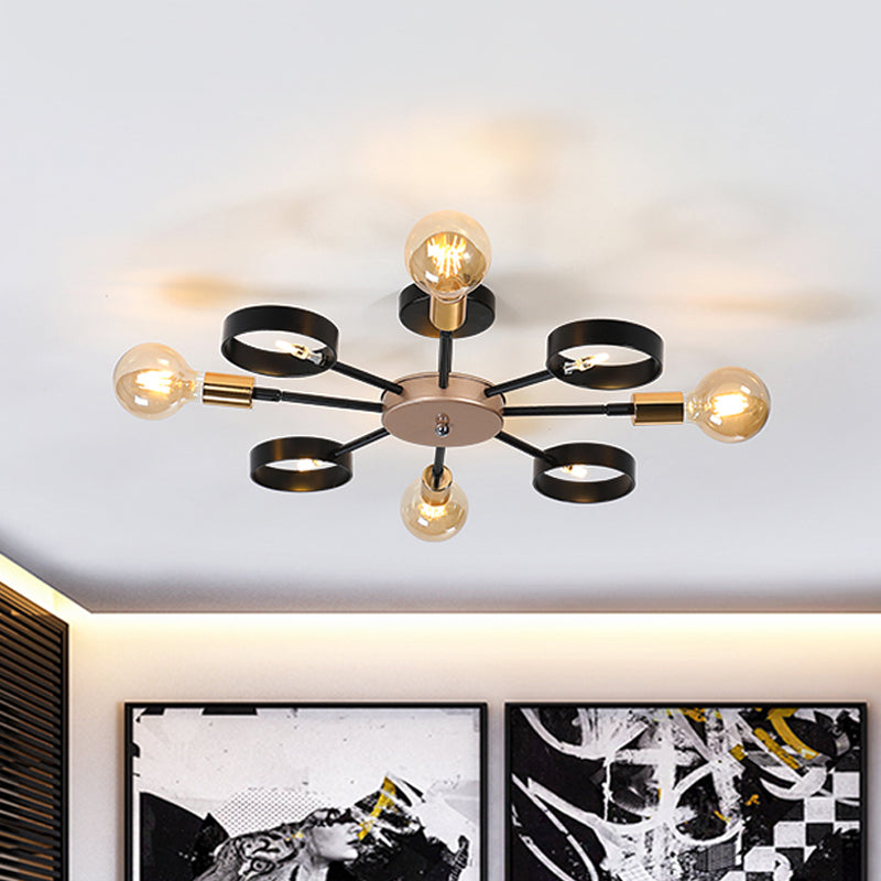 Sputnik Metal Flush Ceiling Light - Modern 8-Head Black LED Semi Flush Mount