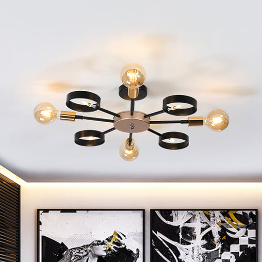 Modern Sputnik 8-Head Led Flush Ceiling Light In Black For Living Room