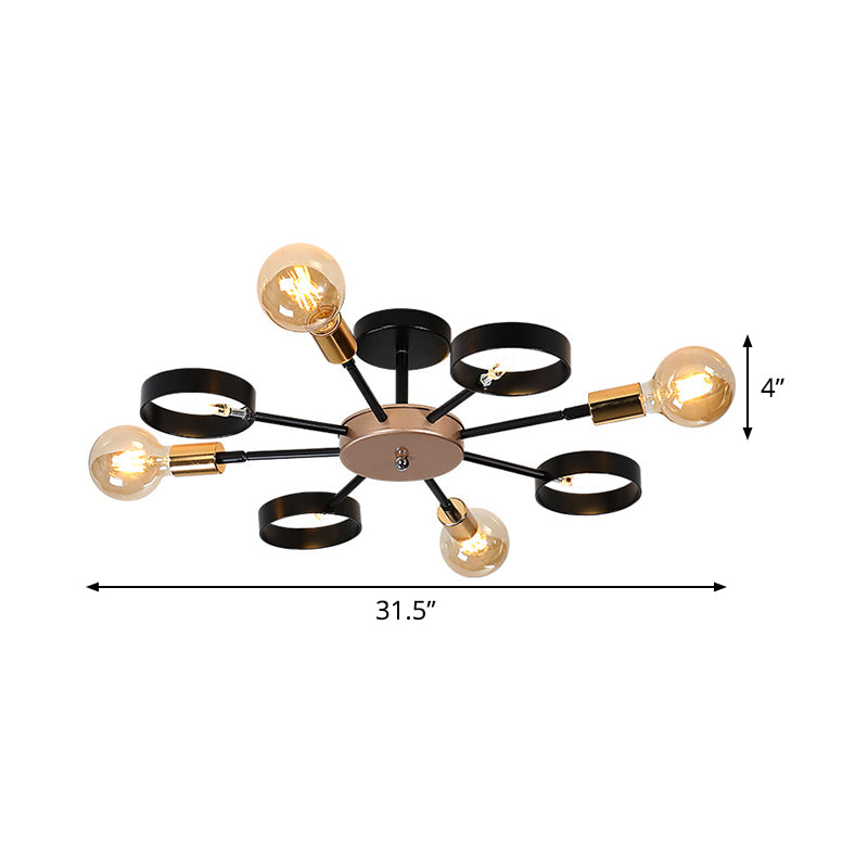 Sputnik Metal Flush Ceiling Light - Modern 8-Head Black LED Semi Flush Mount