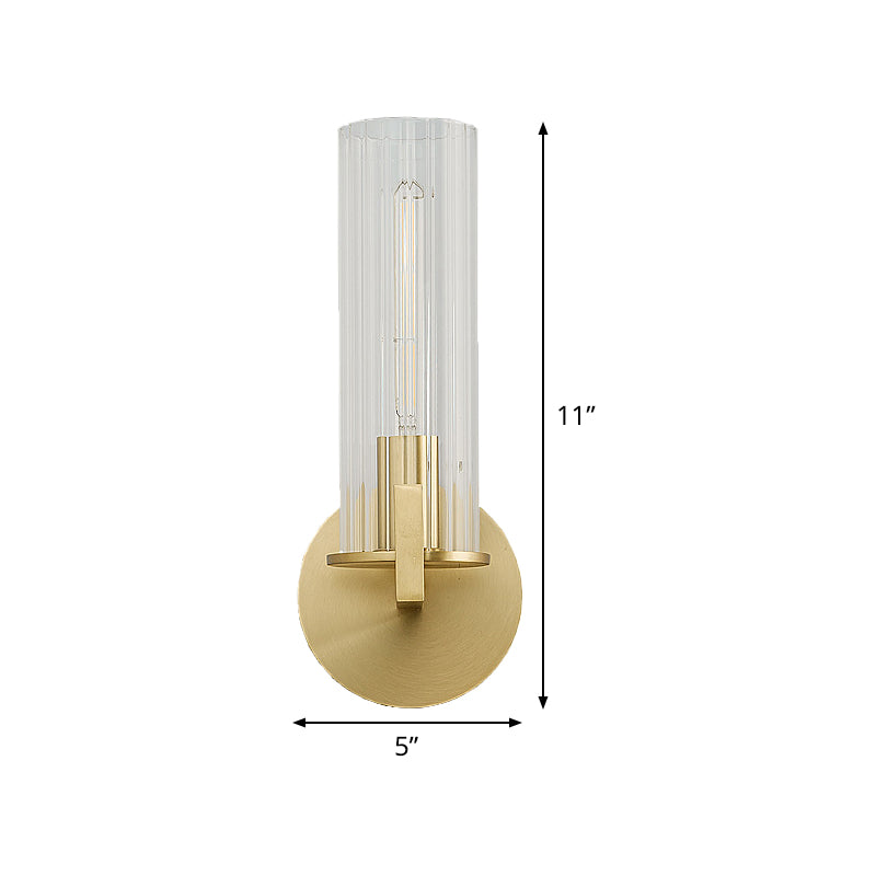 Modern Clear Glass Brass Wall Sconce With Cylinder Design - Perfect For Bedside Lighting