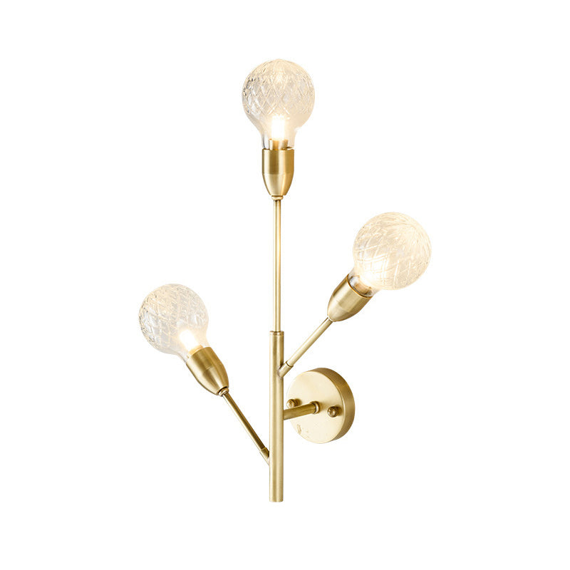 Post-Modern Brass Wall Sconce With Clear Lattice Glass And 3 Branch Lights