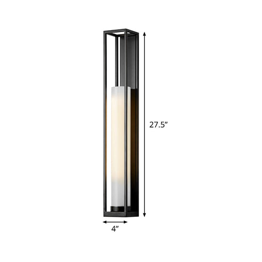 Modern White Glass Tubular Wall Mount Light With 1-Bulb Black Lamp Sconce