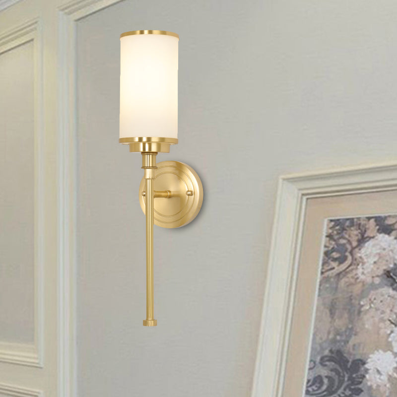 Modern Gold Wall Sconce With Milky Glass Shade - 1-Head Living Room Mounted Lamp