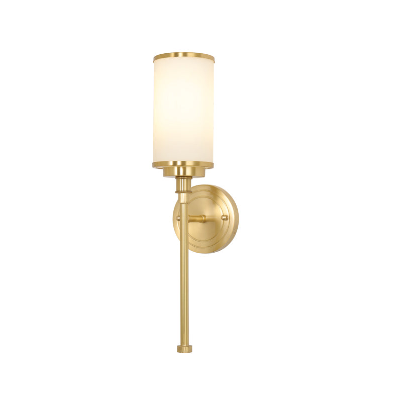 Modern Gold Wall Sconce With Milky Glass Shade - 1-Head Living Room Mounted Lamp