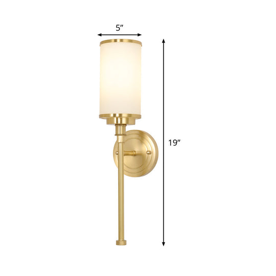 Modern Gold Wall Sconce With Milky Glass Shade - 1-Head Living Room Mounted Lamp