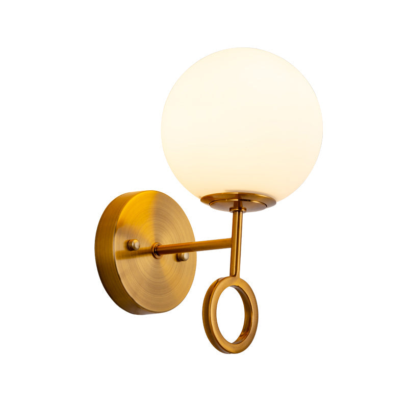 Minimalist Brass Wall Mounted Sconce With Cream Glass Shade - Global 1-Light Lamp