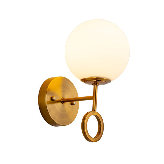 Minimalist Brass Wall Mounted Sconce With Cream Glass Shade - Global 1-Light Lamp