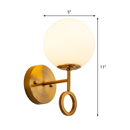 Minimalist Brass Wall Mounted Sconce With Cream Glass Shade - Global 1-Light Lamp