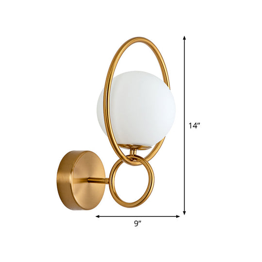 Modern 1-Bulb Brass Finish Wall Lamp With Opal Glass Shade