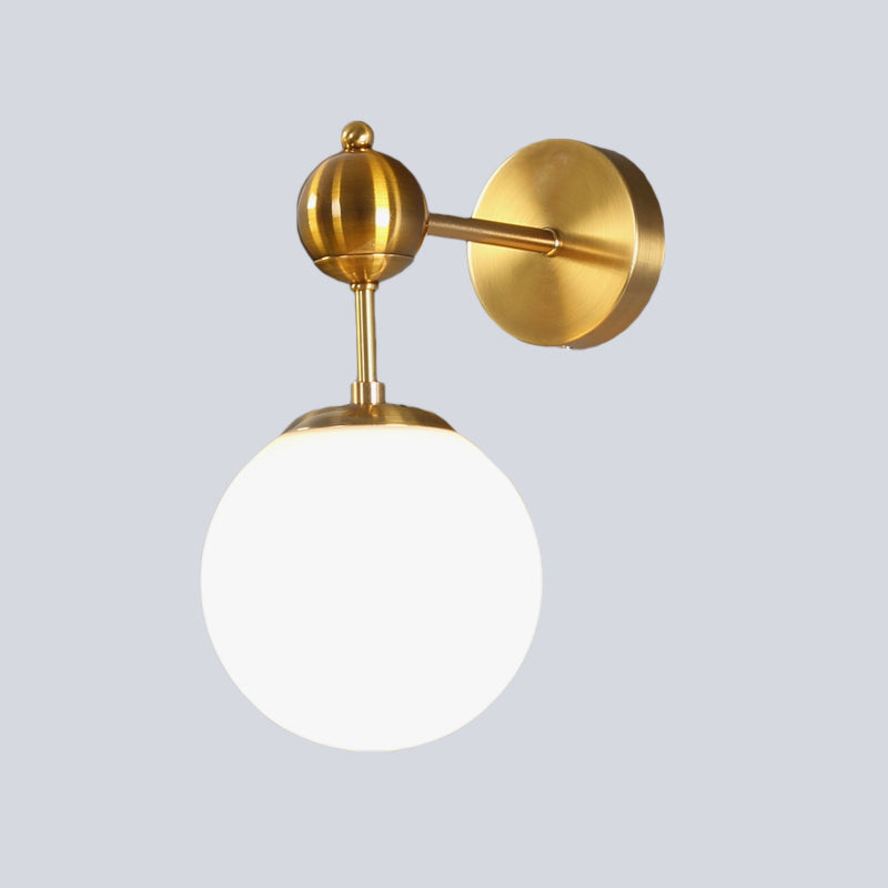 Modern Brass Wall Sconce Lamp With Adjustable Node - White Glass Globe Design