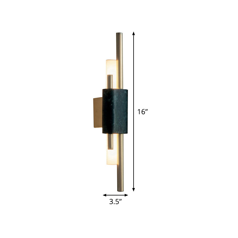 Modern Brass Led Wall Sconce With Slim Tube Design And Black Marble Deco