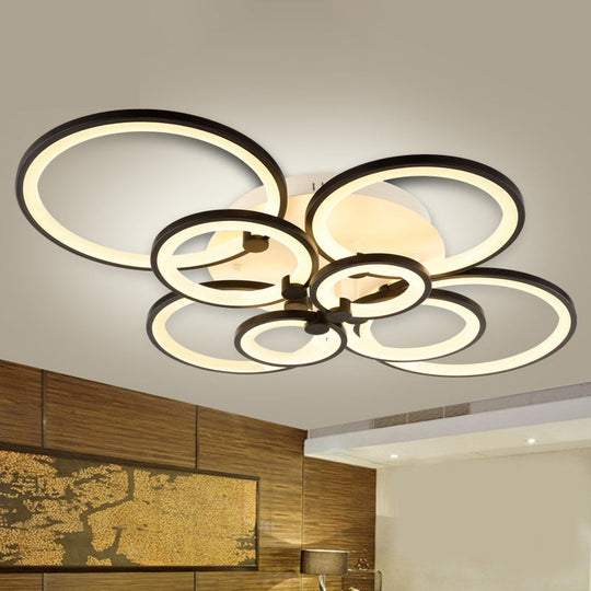 Modern Brown Flush Mount Acrylic Ceiling Light with Multi-Ring Design and 8/10 Lights for Living Room - Warm/White Light