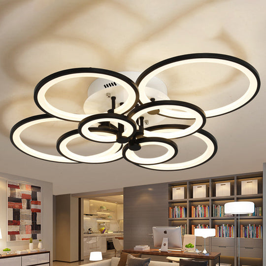 Modern Brown Flush Mount Acrylic Ceiling Light with Multi-Ring Design and 8/10 Lights for Living Room - Warm/White Light