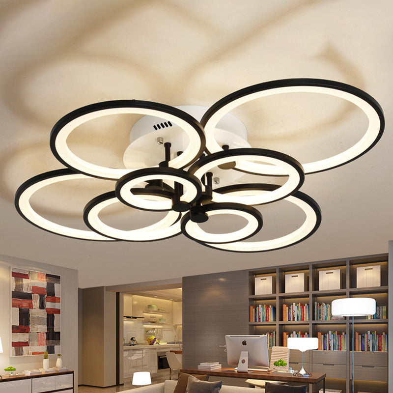 Modern Brown Flush Mount Acrylic Ceiling Light With Multi-Ring Design And 8/10 Lights For Living