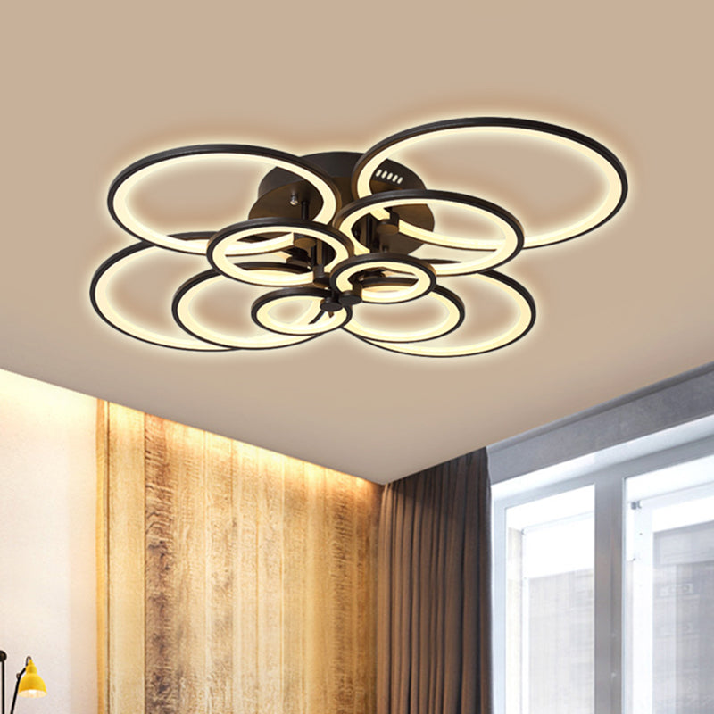 Modern Brown Flush Mount Acrylic Ceiling Light with Multi-Ring Design and 8/10 Lights for Living Room - Warm/White Light