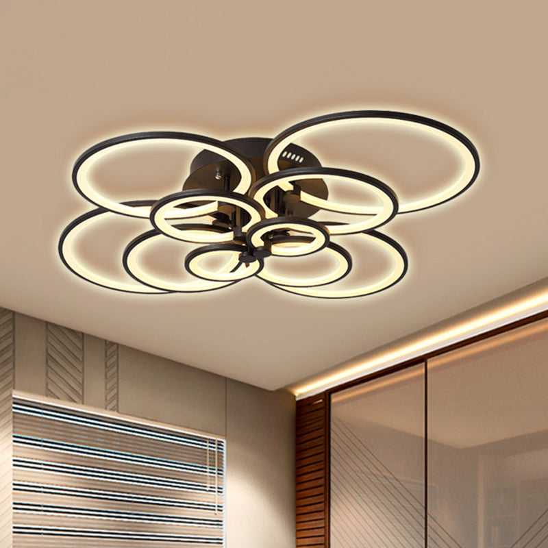 Modern Brown Flush Mount Acrylic Ceiling Light with Multi-Ring Design and 8/10 Lights for Living Room - Warm/White Light