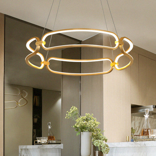 Plafonnier LED moderne à 1 lampe dorée : lampe lustre bracelet en métal à lumière blanche/chaude