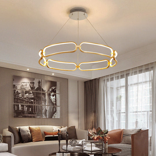 Modern Gold Metal Chandelier Bracelet Lamp With Led Ceiling Pendant Light In White/Warm - 1