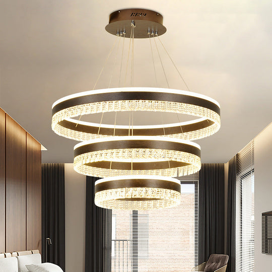 Contemporary Crystal Pendant Chandelier - 1/2/3 Lights - LED - White/Warm/Natural Light - Brown