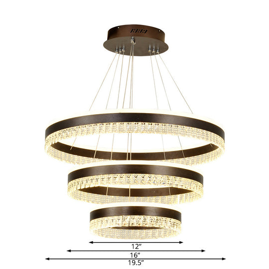 Contemporary Crystal Pendant Chandelier With Led Lights In White/Warm/Natural Light - Brown 1/2/3