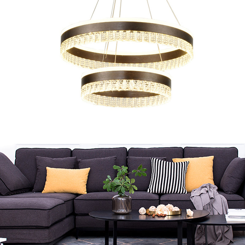 Contemporary Crystal Pendant Chandelier - 1/2/3 Lights - LED - White/Warm/Natural Light - Brown