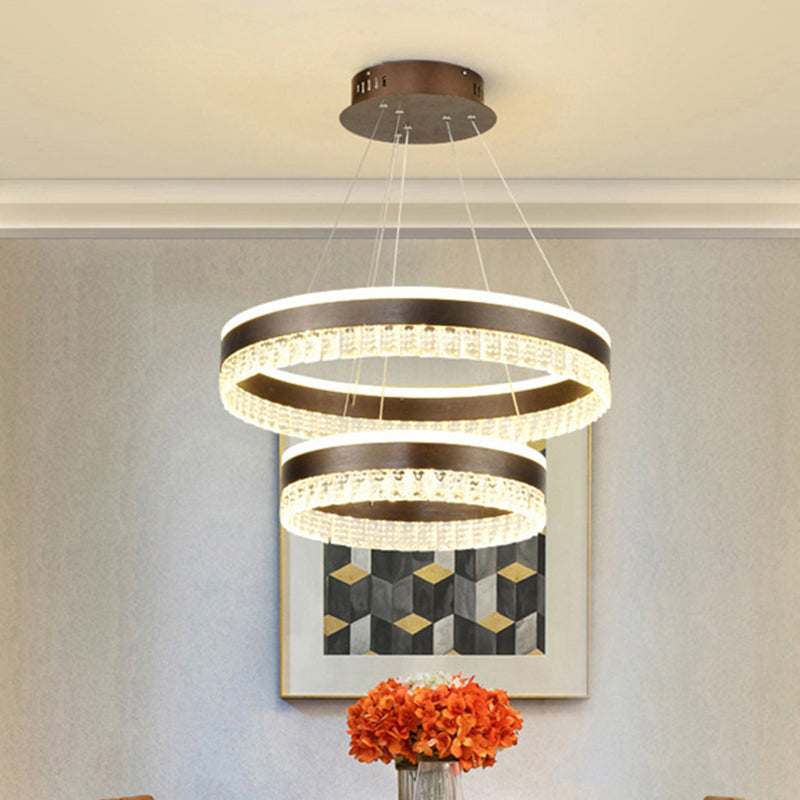 Contemporary Crystal Pendant Chandelier - 1/2/3 Lights - LED - White/Warm/Natural Light - Brown