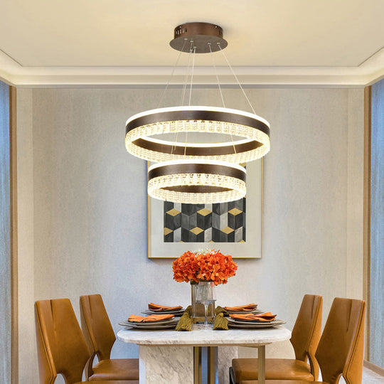 Contemporary Crystal Pendant Chandelier - 1/2/3 Lights - LED - White/Warm/Natural Light - Brown