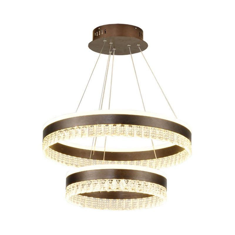 Contemporary Crystal Pendant Chandelier With Led Lights In White/Warm/Natural Light - Brown 1/2/3