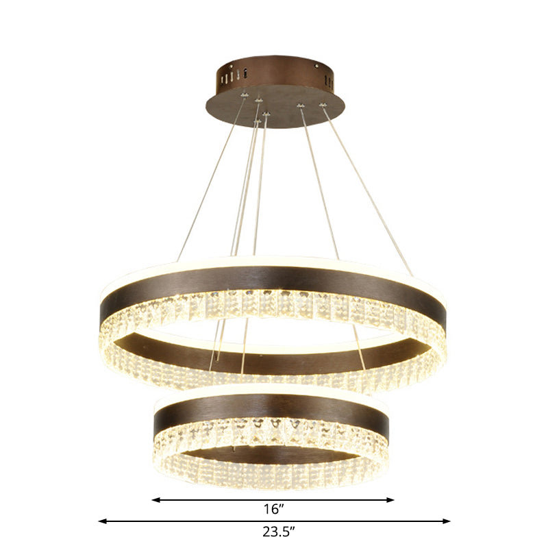 Contemporary Crystal Pendant Chandelier - 1/2/3 Lights - LED - White/Warm/Natural Light - Brown