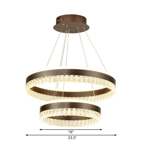 Contemporary Crystal Pendant Chandelier With Led Lights In White/Warm/Natural Light - Brown 1/2/3