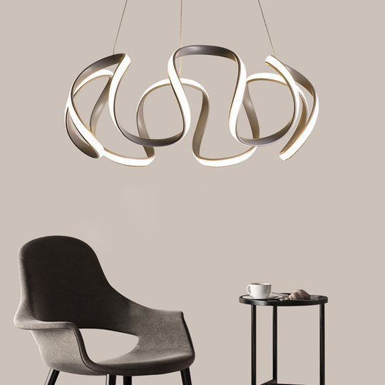 Modern Grey Chandelier with Wave Acrylic Shade - 3/5/6 Lights Dining Room Pendant Light (White/Warm Light)