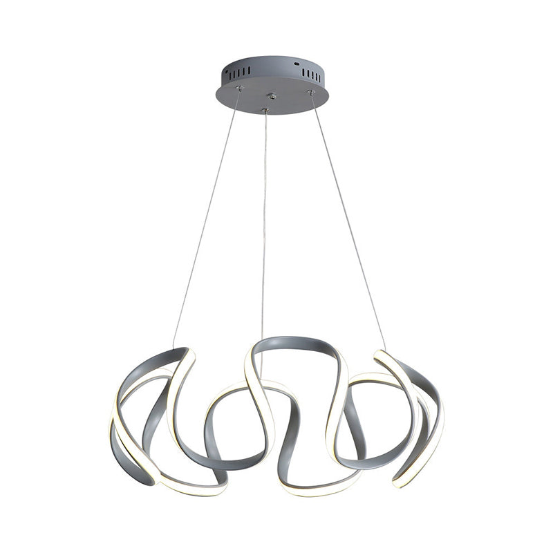 Modern Grey Chandelier with Wave Acrylic Shade - 3/5/6 Lights Dining Room Pendant Light (White/Warm Light)