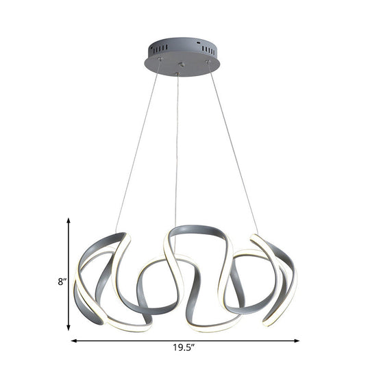 Modern Grey Chandelier with Wave Acrylic Shade - 3/5/6 Lights Dining Room Pendant Light (White/Warm Light)