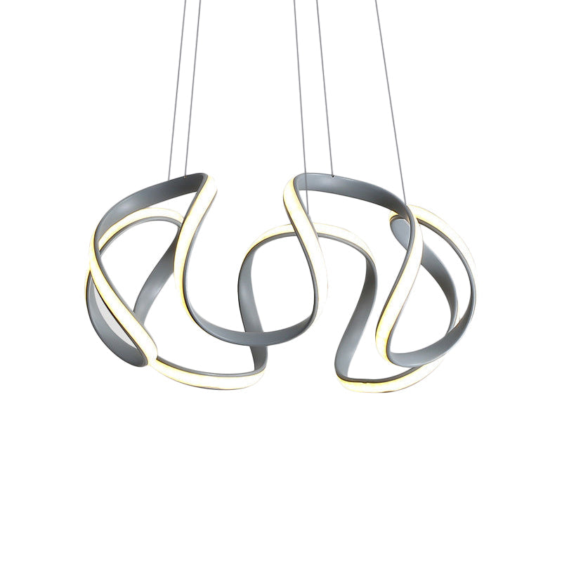 Modern Grey Chandelier with Wave Acrylic Shade - 3/5/6 Lights Dining Room Pendant Light (White/Warm Light)