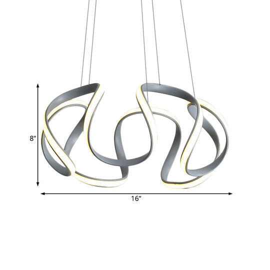 Modern Grey Chandelier with Wave Acrylic Shade - 3/5/6 Lights Dining Room Pendant Light (White/Warm Light)