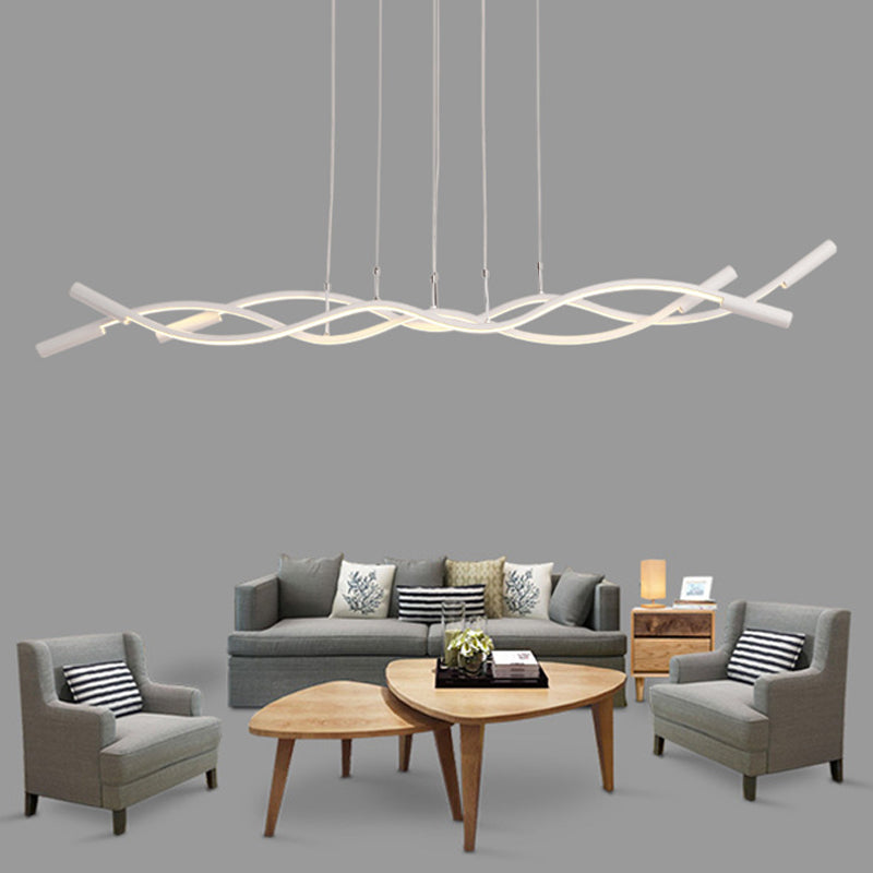 Modern White/Black Linear Chandelier with 3 Lights, Acrylic LED Ceiling Lamp in White/Warm Light