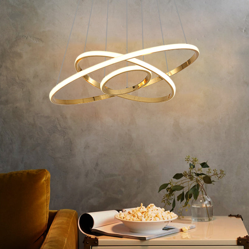 Modern Gold/Chrome Led Chandelier With Acrylic Ring Shade - Warm Light For Living Room 3 / Gold