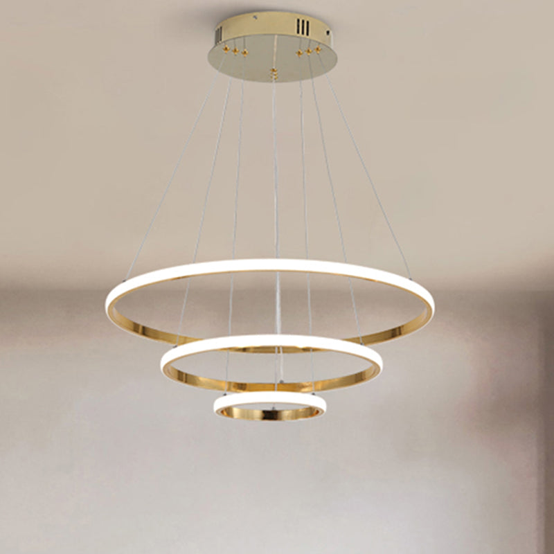 Modern Gold/Chrome Led Chandelier With Acrylic Ring Shade - Warm Light For Living Room