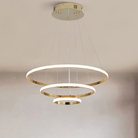 Modern Gold/Chrome Led Chandelier With Acrylic Ring Shade - Warm Light For Living Room