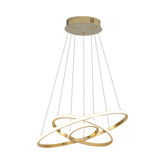 Modern Gold/Chrome Led Chandelier With Acrylic Ring Shade - Warm Light For Living Room