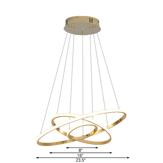 Modern Gold/Chrome Led Chandelier With Acrylic Ring Shade - Warm Light For Living Room